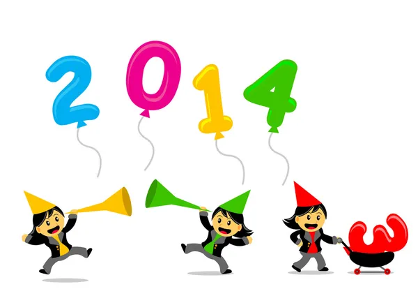 Personaje de dibujos animados con temas de año nuevo 2014 — Archivo Imágenes Vectoriales