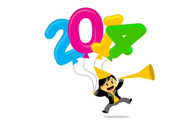 Personaje de dibujos animados con temas de año nuevo 2014 — Vector de stock