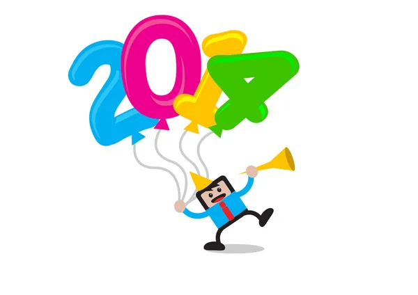 Zeichentrickfigur mit Themen für das neue Jahr 2014 — Stockvektor