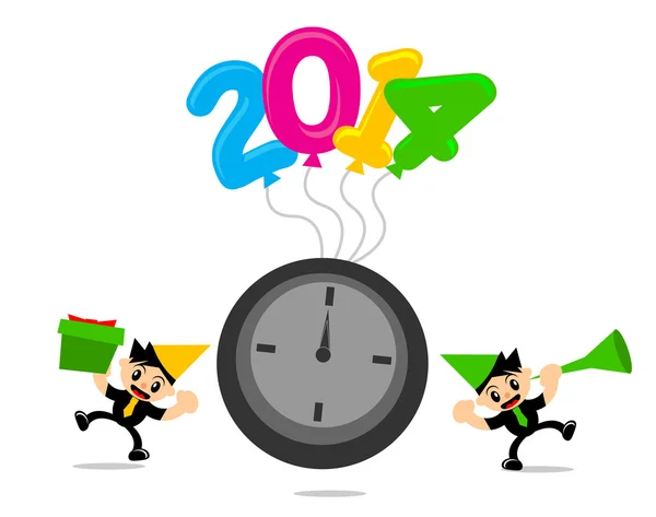 Cartoon character with new year 2014 themes — Stock Vector