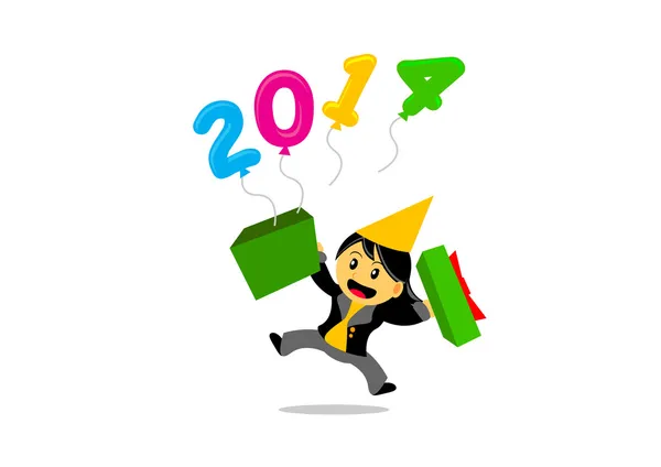 Themen des neuen Jahres 2014 Cartoon-Figur — Stockvektor