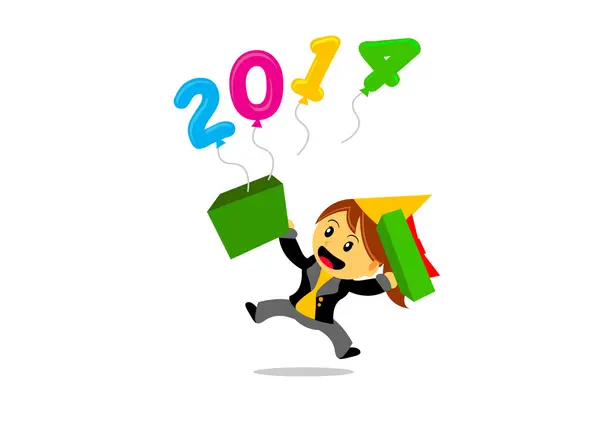 New year themes 2014 cartoon character — Stock Vector
