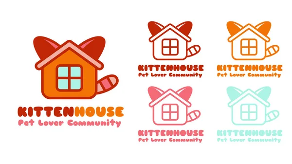 Kedi Evi Logosu Tasarım Şablonu Hayvan Severler Topluluğu Için Kullanılabilir — Stok Vektör