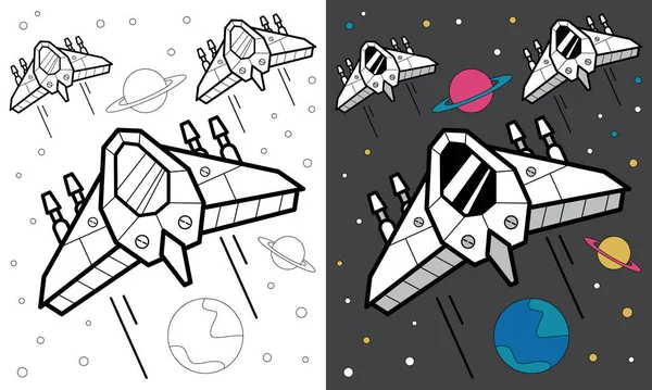Ilustração Vector Graphic Spaceship Children Coloring Sheet Adequado Crianças Livro —  Vetores de Stock