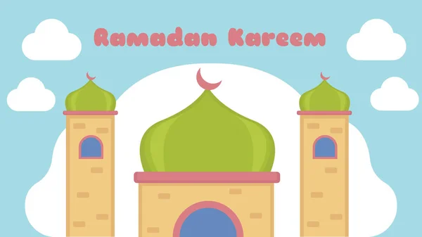 Ramadan Kareem Background Cartoon Children Book Style Suitable Muslim Religion — Stock Vector