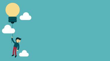 Yaratıcılık Seviyesi, erkek karakterin gökyüzüne uçtuğunu gösteriyor. Lamba balonu kullanın. İş, finans, pazarlama stratejisi vs. hakkında eğitim ve motivasyon içeriği için uygundur.