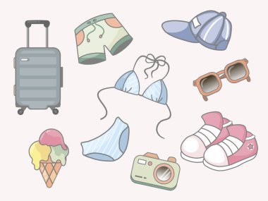 Denizde alınması gereken bir takım elementler. Vektör illüstrasyonu