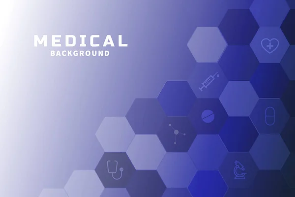 Fondo Azul Con Tema Médico Con Panales Iconos Para Medicina — Vector de stock