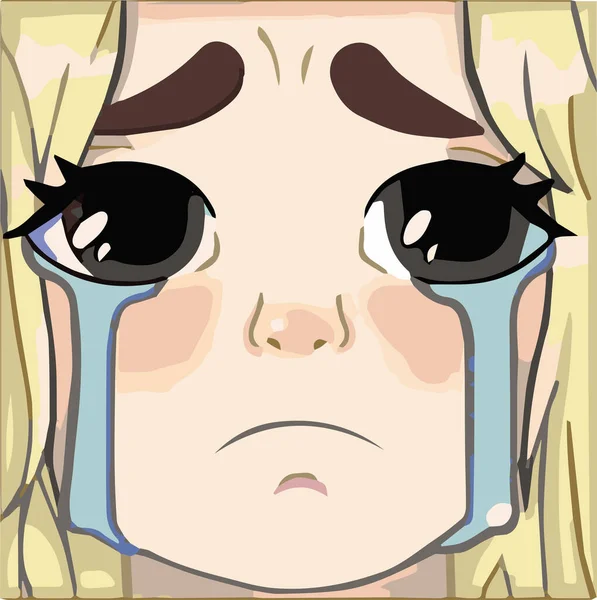 Anime Menina Chorando Lágrimas Visíveis Seu Rosto Ilustração Vetorial —  Vetores de Stock