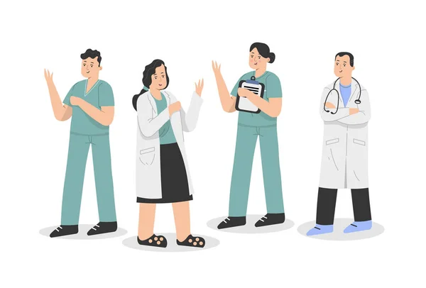 Doctors Stand Row Team Doctors Stands Next Group Doctors Vector — ストックベクタ