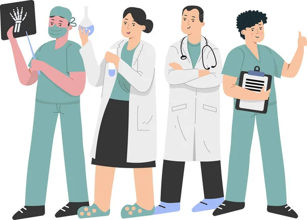 Doctors Standing Group Picture Beaker Patients Suitable Vector Illustration — ストックベクタ