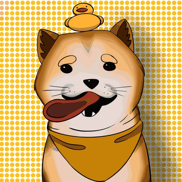 Pies Shiba Inu Siedzi Wannie Kaczką Głowie Ilustracja Wektora — Wektor stockowy