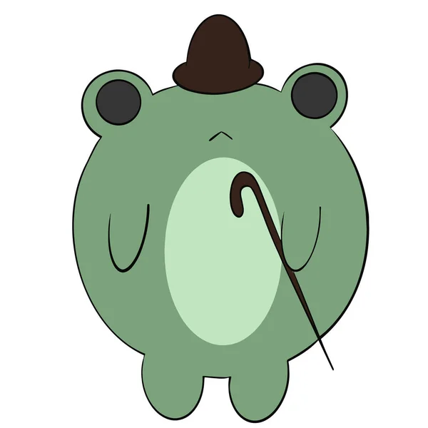 Frog Stands Hat Cane Gentleman Vector Illustration — ストックベクタ