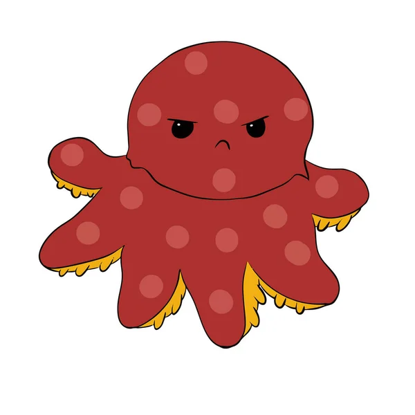 Angry Red Octopus Character Illustrator Vector Illustration — ストックベクタ