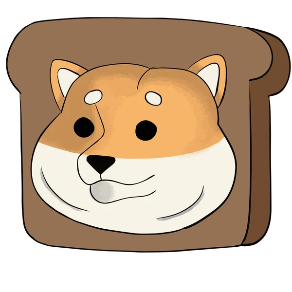 Toasted Bread Face Cute Shiba Inu Vector Illustration — Vector de stock