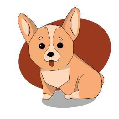 Corgi arka ayaklarının üzerinde oturur ve dilini uzatır. Vektör illüstrasyonu