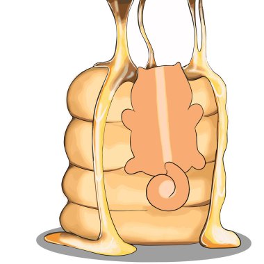 Kedi bal fıçısına girmeye çalışıyor. Vektör illüstrasyonu