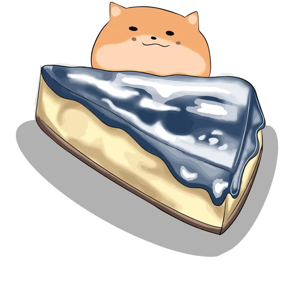 Kot Siedzi Przed Dużym Niebieskim Kawałkiem Ciasta Czeka Miły Obiad — Wektor stockowy