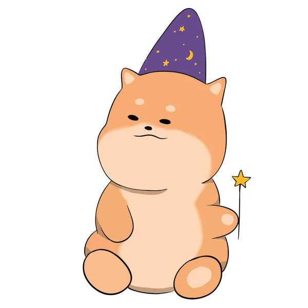 Wizard Cat Sits Magic Wand Cap Vector Illustration — Image vectorielle