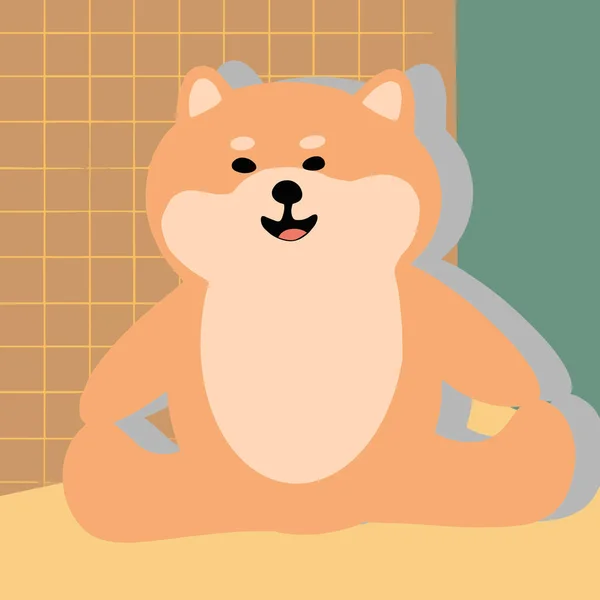 Shiba Sits Twine Holding His Legs His Hands Green Background — Stockový vektor