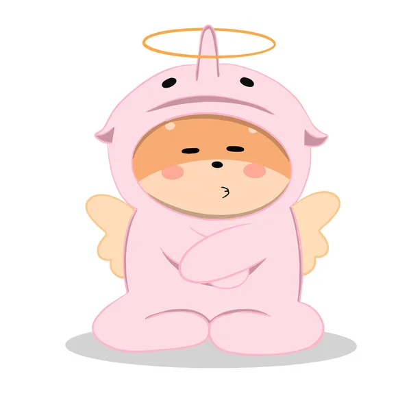 Shiba Inu Stands Dissatisfied Pink Suit Angel Halo His Head —  Vetores de Stock