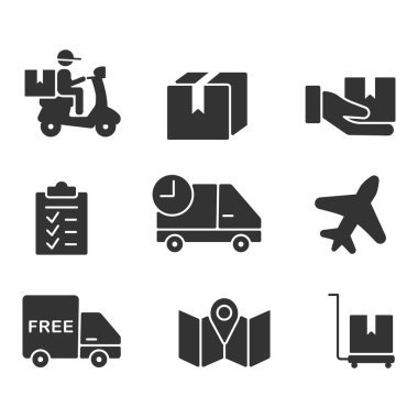 Bir paket birleşme ikonu ve motosiklet arabasındaki bir adam. Vektör illüstrasyonu