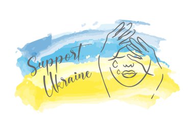 Ukrayna 'ya destek veren Ukrayna bayrağı suluboya. Vektör illüstrasyonu