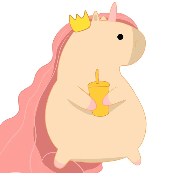Chubby Beautiful Unicorn Crown Wipes Side Vector Illustration — Image vectorielle