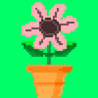 Saksıda çiçek, pikselde resim ve kendi bahçenizi yaratmak. Vektör illüstrasyonu