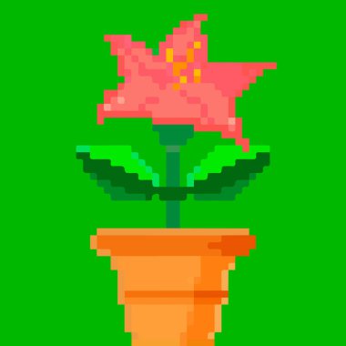 Flower in a pot, pixel art and creating your own garden. Vector illustration