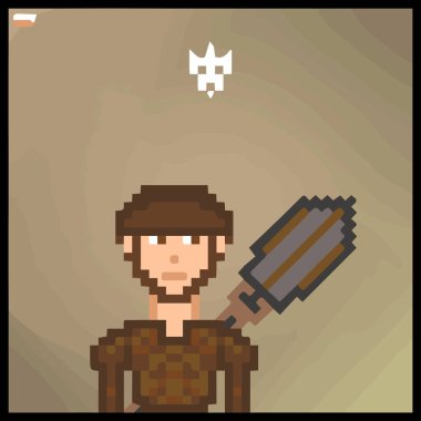 Piksel vektör sanatında renk dolu bir arkaplan kullanarak çizgi film karakteri. Vektör illüstrasyonu