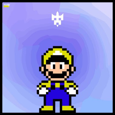 Piksel vektör sanatında renk dolu bir arkaplan kullanarak çizgi film karakteri. Vektör illüstrasyonu