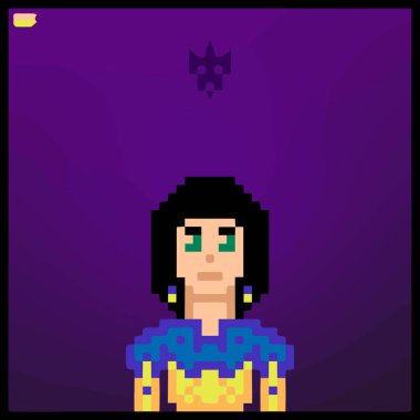 Piksel vektör sanatında renk dolu bir arkaplan kullanarak çizgi film karakteri. Vektör illüstrasyonu