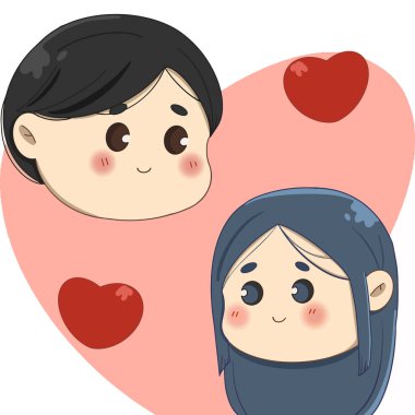 couple in love girl and guy on the background of hearts anime illustration. Vector illustration