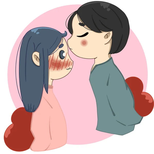 Couple Love Guy Kisses Girl Forehead She Very Nice Vector — стоковый вектор