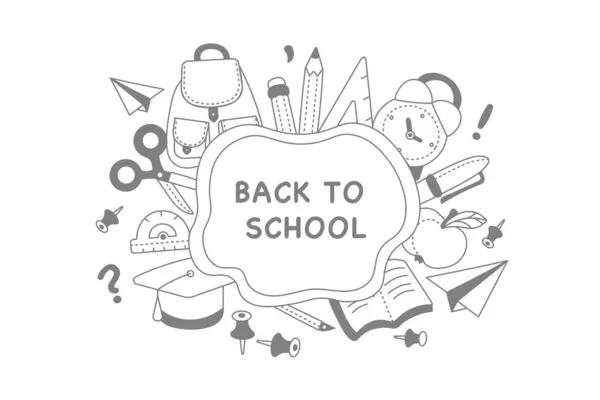 Background Hand Drawn School Supplies Back School Briefcase Alarm Clock — Διανυσματικό Αρχείο