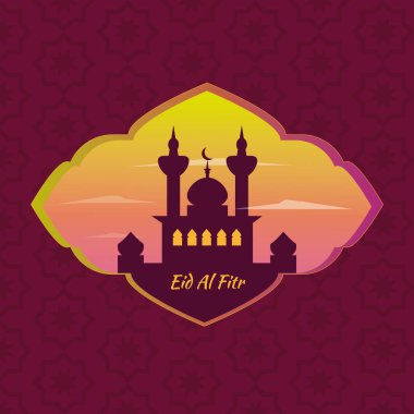 Arap arkaplanının arka planına karşı gökyüzü ve bulutlar üzerinde Kurban Bayramı yazılı. Vektör illüstrasyonu