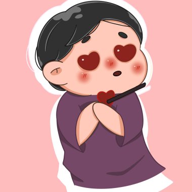 Cupids 'in ok anime çizimine aşık yakışıklı, komik bir adam. Vektör illüstrasyonu