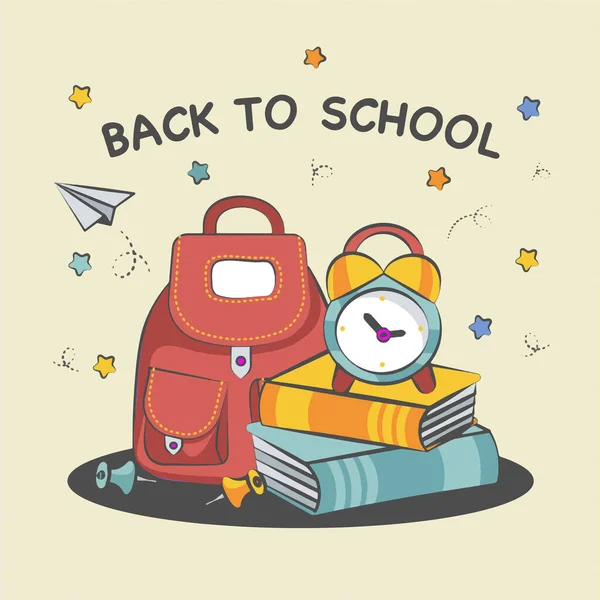 Back School Background Composition Briefcase Books Vector Illustration — Stock vektor