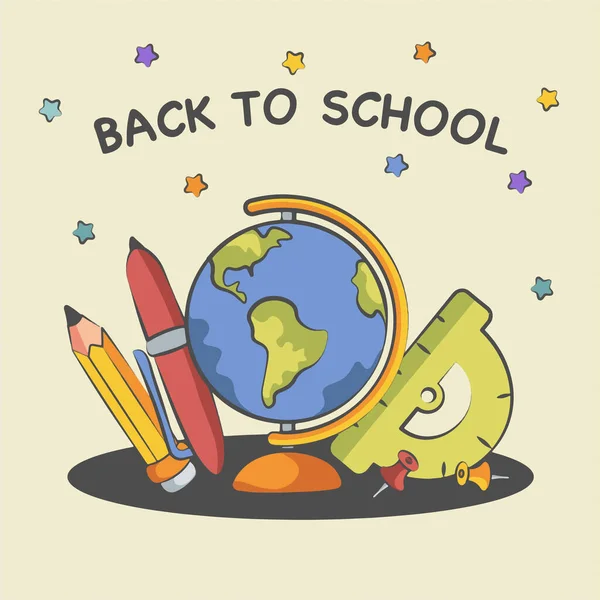 Back School Composition Globe Pen Pencil Vector Illustration —  Vetores de Stock