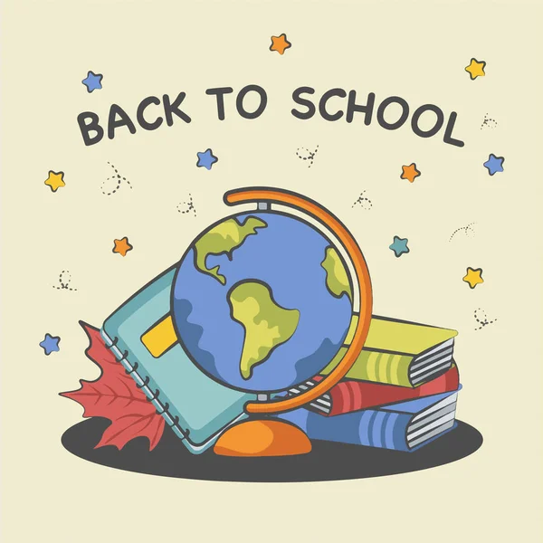 Back School Background Composition Globe Notebook Books Vector Illustration — Vettoriale Stock