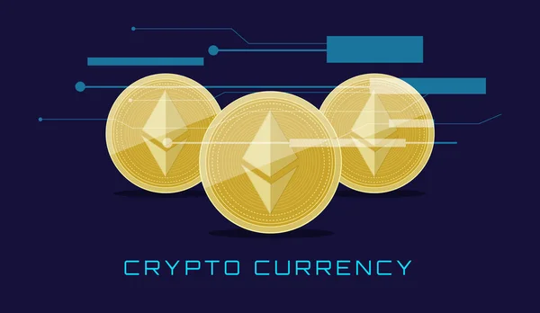 Cryptocurrency Inscription Background Microcircuits Ethereum Coins Vector Illustration — Vector de stock