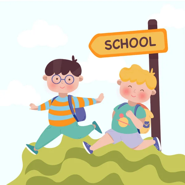 Choolchildren Back School Flat Illustration Vector Illustration – Stock-vektor