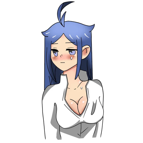 Anime Style Girl Deep Neckline Blue Eyes Vector Illustration — Stockvektor