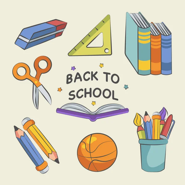 School Elements Children Returning School Vector Illustration — стоковый вектор