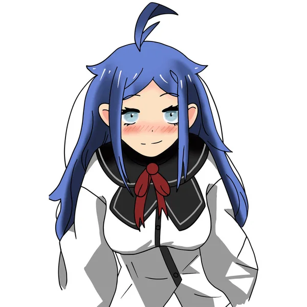 Beautiful Cute Girl Blue Hair Anime Illustration Vector Illustration — 图库矢量图片