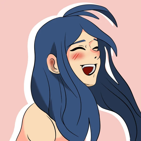 Beautiful Cute Anime Girl Blue Hair Anime Illustration Vector Illustration — Vetor de Stock