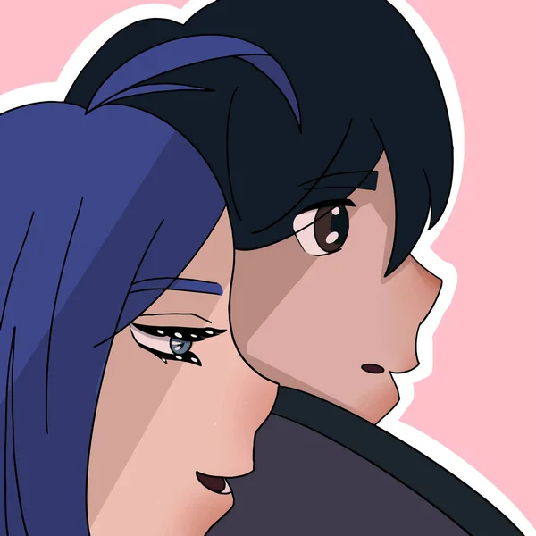 Faces Loving Anime Heroes Guy Girl Vector Illustration — Stok Vektör