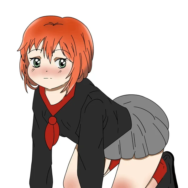 Cute Beautiful Embarrassed Looking Straight Anime Girl Anime Vector Illustration — Stockvector