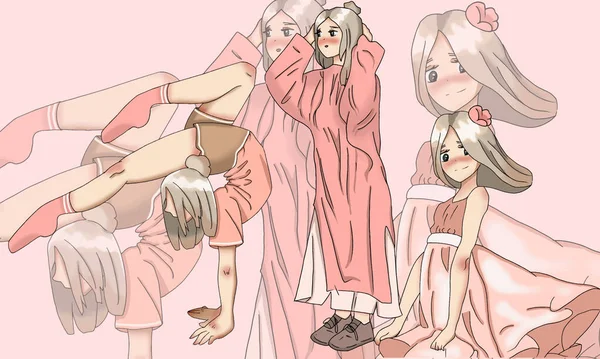 Beautiful Cute Girl Blonde Hair Collage Anime Illustration Vector Illustration —  Vetores de Stock